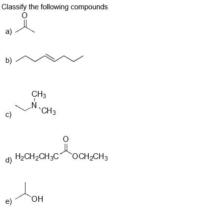 Solved Classify The Following Compounds Ch Ch Hzchzchzc Ochzch