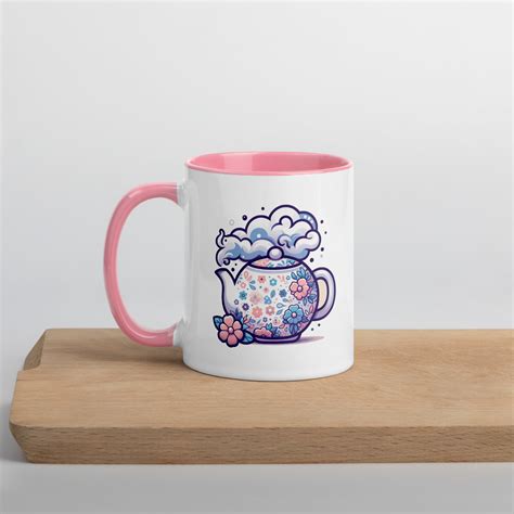 Personalized Tea Mug With A Floral Teapot Design Tea Lover T