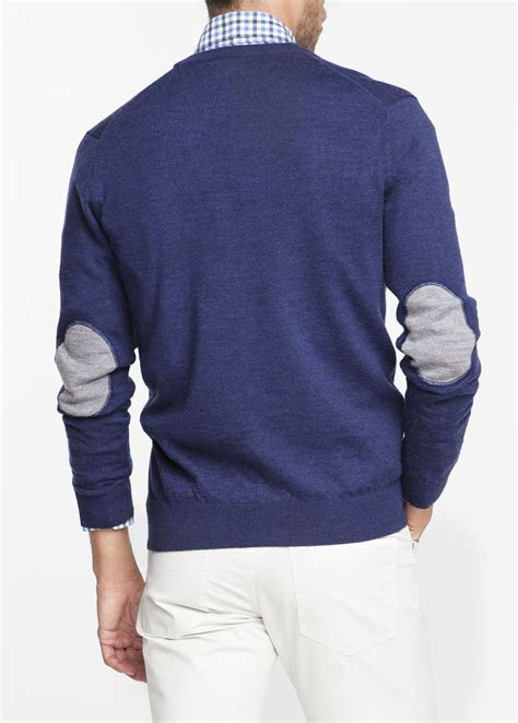 Mango Contrasted Elbow Patches Wool Cardigan in Blue for Men - Lyst