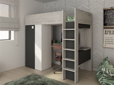 Studio Loftseng Med Skrivebord Og Garderobe X Gr Hvit Natur