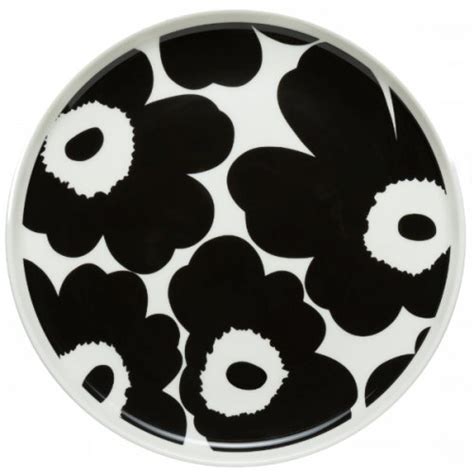 ♋ Marimekko Teller Oiva Unikko Weiß Schwarz 20cm Porzellan Geschirr