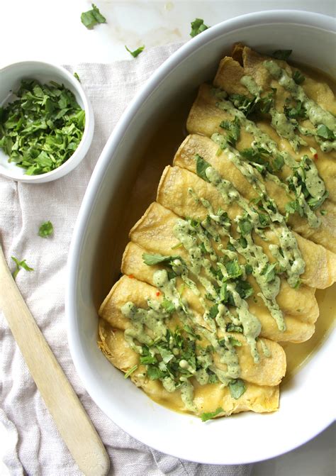 Black Bean Green Chili Vegan Enchiladas With Jalapeño Cream Sauce