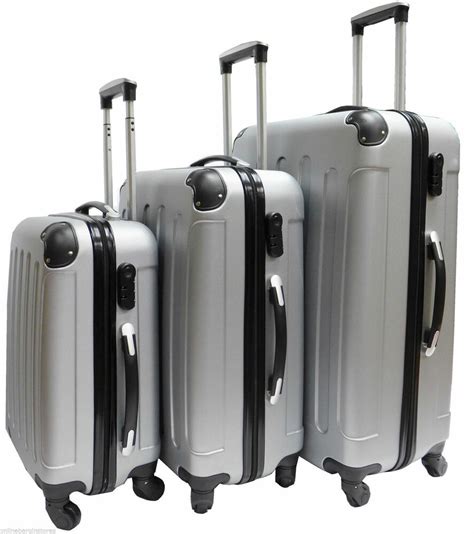 Hard Shell 4 Wheel Spinner Suitcase Set Luggage Trolley Case Cabin Hand SILVER | eBay