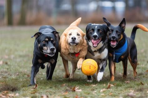 Premium AI Image | Group of dogs playing in field with their eyes fixed ...