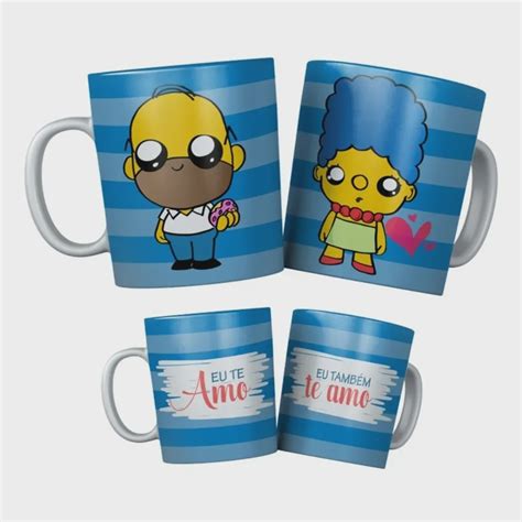 Caneca Porcelana Casal Homer E Marge Simpson Kit 02 Unidades Na