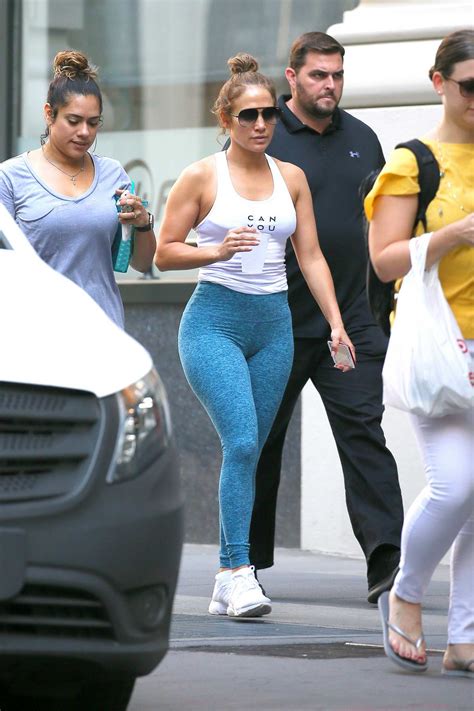 Jennifer Lopez In Blue Leggings And Tank Top Leaving The Gym After Her