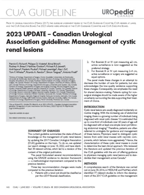 Cua Guideline On Cystic Renal Lesions 2023 Update Canadian