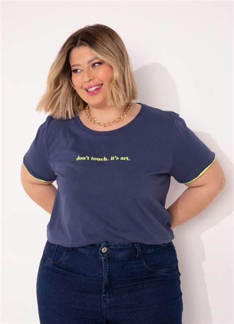 Blusa Marinho Detalhes Neon Plus Size Marguerite