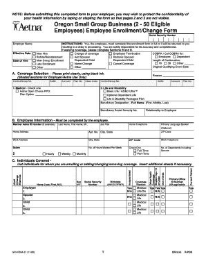 Fillable Online Employee Enrollment Change Form Aetna Fax Email Print