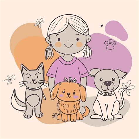 3 Garotas E Um Gato - Uma garota com um gato e cães e um gato | vetor Premium gerado com IA