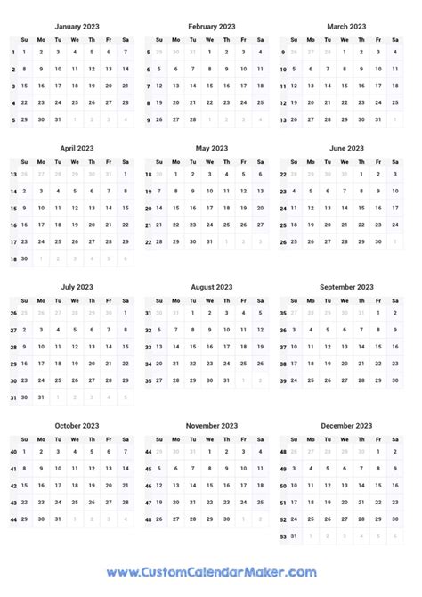 2023 Calendar with Week Numbers