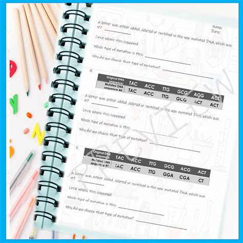 dna mutations practice worksheet   teachers