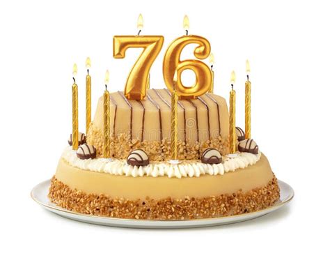 Festive Cake With Golden Candles Number 76 Stock Image Image Of Decorative Happy 157095385