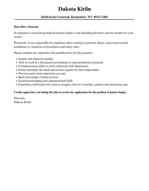 Painter Helper Cover Letter Velvet Jobs