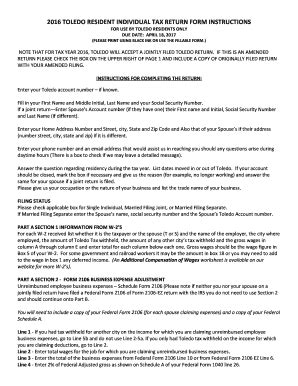 Fillable Online Instructions For Resident Individual Form City Of