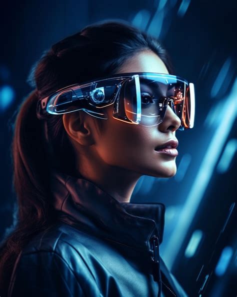 Premium Photo Woman With Smart Glasses Futuristic Technology Ar