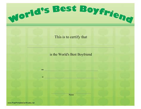 World's Best Boyfriend Certificate Template - Green Download Printable ...