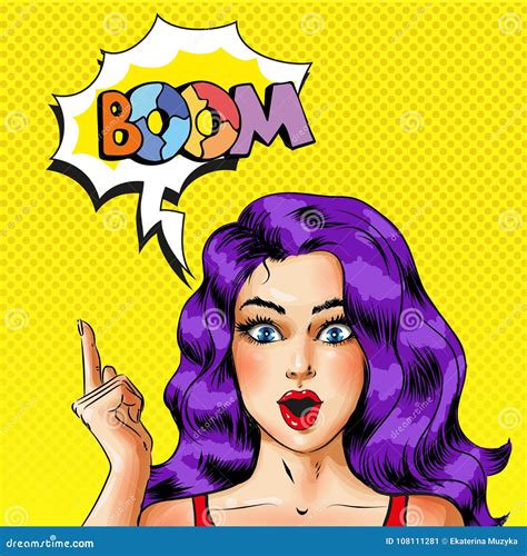 Vector Pop Art Woman With Boom Speech Bubble Stock Vector