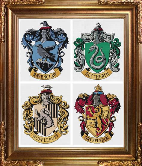 Hogwarts & Hogwarts house crests pdf cross stitch pattern | Etsy