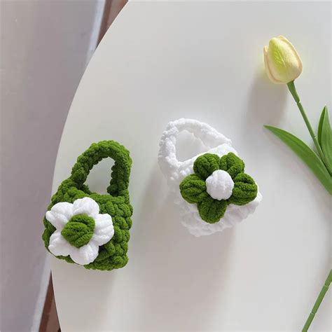 D Cute Fluffy Fur Soft Plush Knitting Flower Earphone Storage Bag For