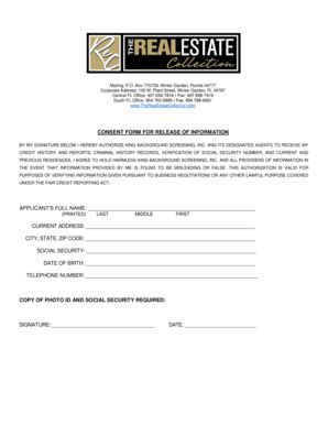 Fillable Online Consent Form Release The Real Estate Collection Fax