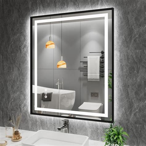 Amazon Amorho 36 X 30 Black LED Mirror For Bathroom Front Light