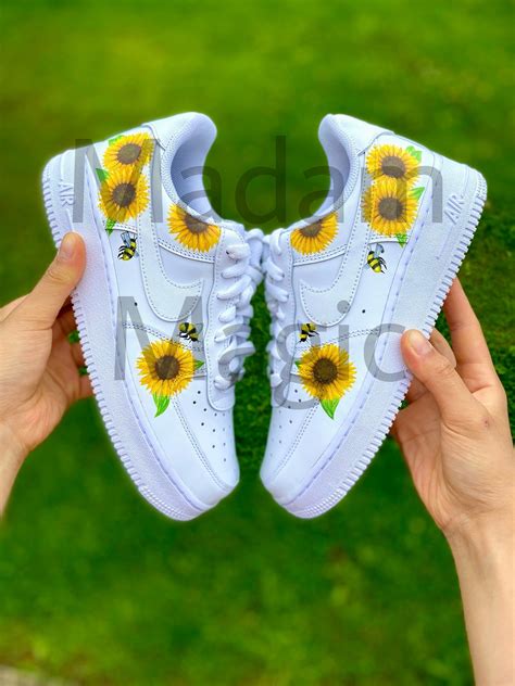 Hand Painted Custom Air Force 1 Low Sunflower Flower Bumblebee Bee Af1