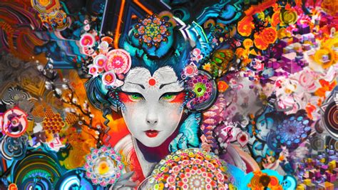 Abstract P Colorful Geisha Hd Wallpaper