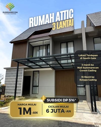 Rumah 3 Lantai Opsi Attic 3KT Cluster Viola SCG Summarecon Crown Gading