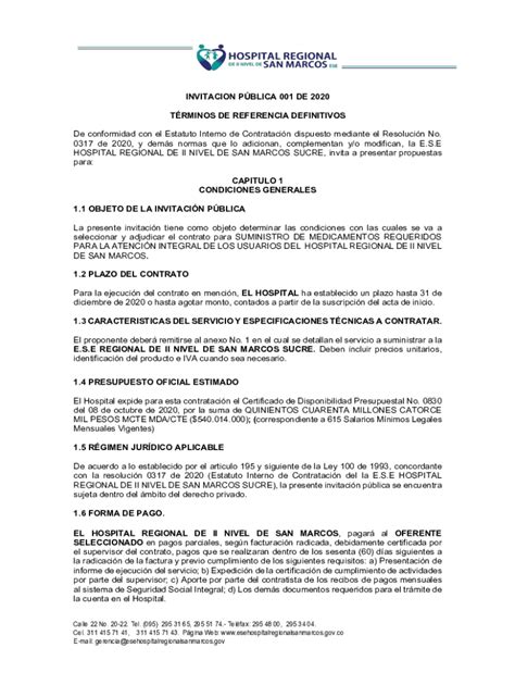 Completable En L Nea Terminos De Referencia Definitivos Invitacion