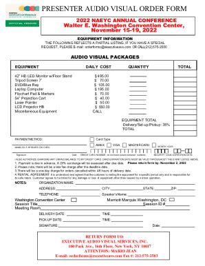 Fillable Online Presenter Audio Visual Order Form Naeyc Fax Email