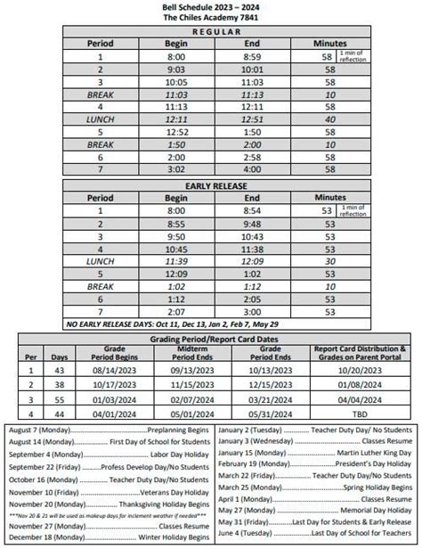 Bell Schedule — The Chiles Academy