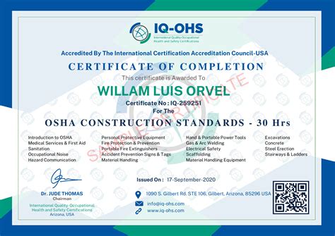 OSHA 30 Construction Certificate Sample Hosted At ImgBB ImgBB