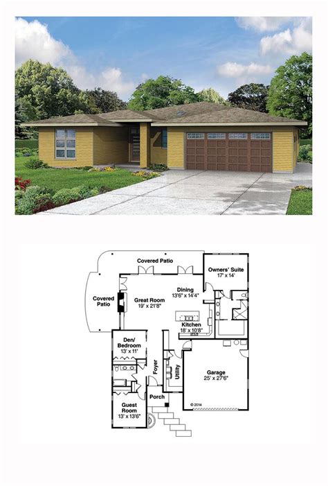 Plan 60945 | Ranch Style with 3 Bed, 2 Bath, 2 Car Garage | Craftsman ...