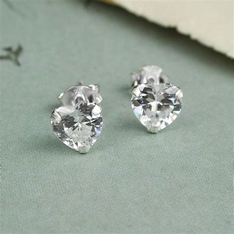 Pom Stud Earrings Sterling Silver Clear Crystal Heart Highworth Emporium