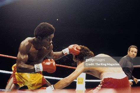 Azumah Nelson lands a punch against Salvador Sanchez during the fight ...