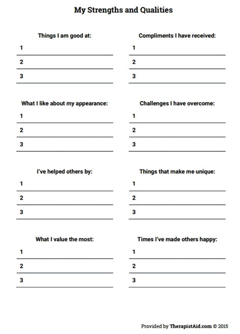 Identifying Strengths Therapy Worksheet