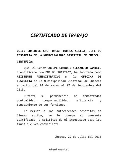 Docx Certificado De Trabajo Checca Dokumen Tips