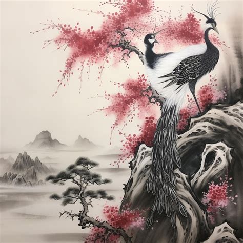 Premium AI Image | Japanese Ink Wash Bird Painting