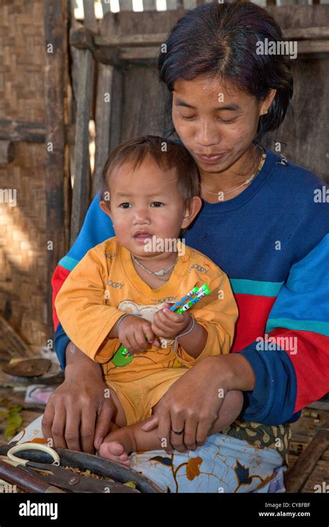 Myanmar Burma Burmese Woman Of Intha Ethnic Group And Her Son Inle