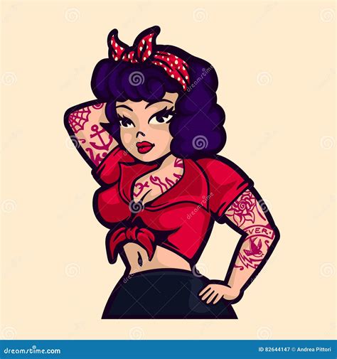 Illustrazione Rockabilly D Annata Di Vettore Della Donna Di Pin Up Del