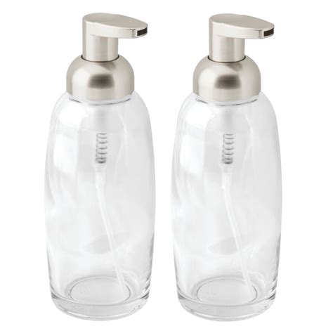 MDesign Glass Refillable Foaming Soap Dispenser Pump 2 Pack Clear