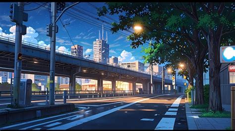 Anime illustration background drawing of Tokyo urban street in the afternoon | Premium AI ...