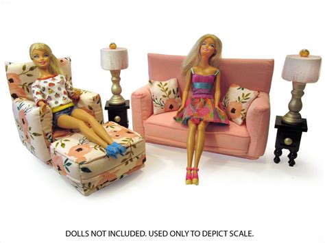 Barbie Doll Living Room Furniture 9-PC Play Set-1:6 scale-Pink with ...