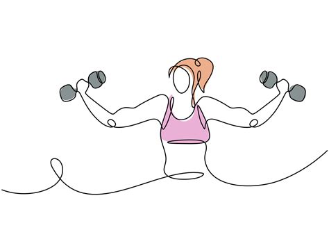 Woman Exercise With Dumbbell Single One Line Drawing Hands Training