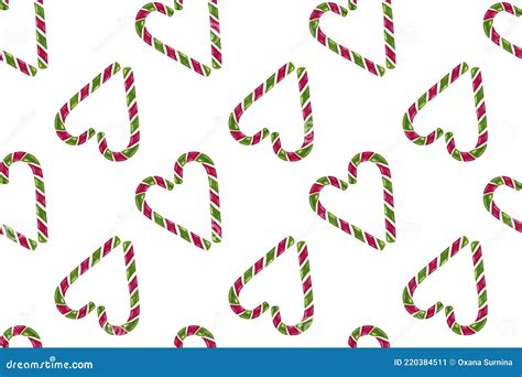 Seamless Christmas Pattern With Candy Cane With Green And Red Stripes