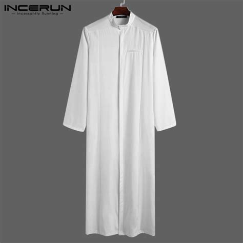 Medussa Incerun Men Muslim Solid Jubba Thobe Long Sleeve Stand Collar