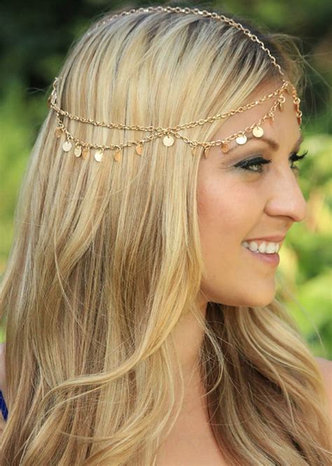 Denifery Bridal Boho Gold Head Chain Bridal Headpiece Bohemian Wedding