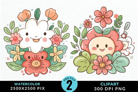 Kawaii Flower Illustration Clipart