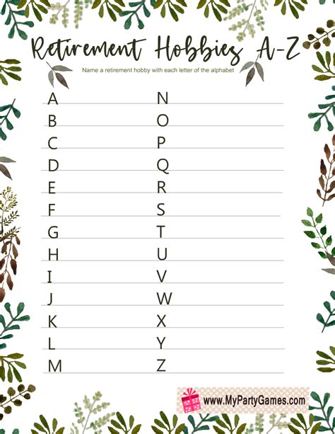 Free Printable Retirement Hobbies A Z Race Game